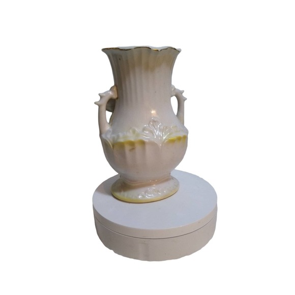 Vintage Japan floral two side handle flower vase gold trim - Picture 6 of 12